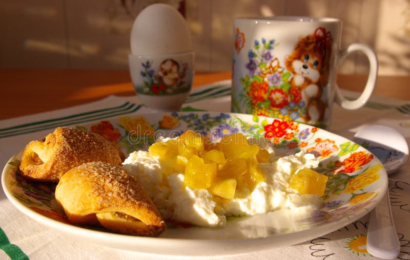 Cottage Cheese With Jam, Milk And Cookies Picture. Image 3754615