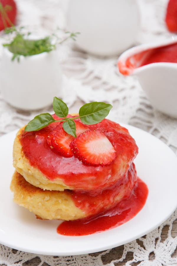 Cottage Cheese Pancake with Strawberry Stock Photo Image of dish