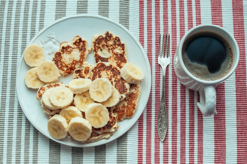 Cottage Cheese Pancakes with Bananas Stock Photo Image of fruits