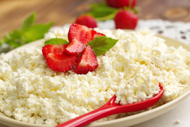 Cottage Cheese with Strawberries Stock Photo Image of food, product
