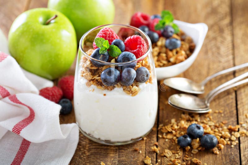 Cottage cheese and yogurt parfait with granola