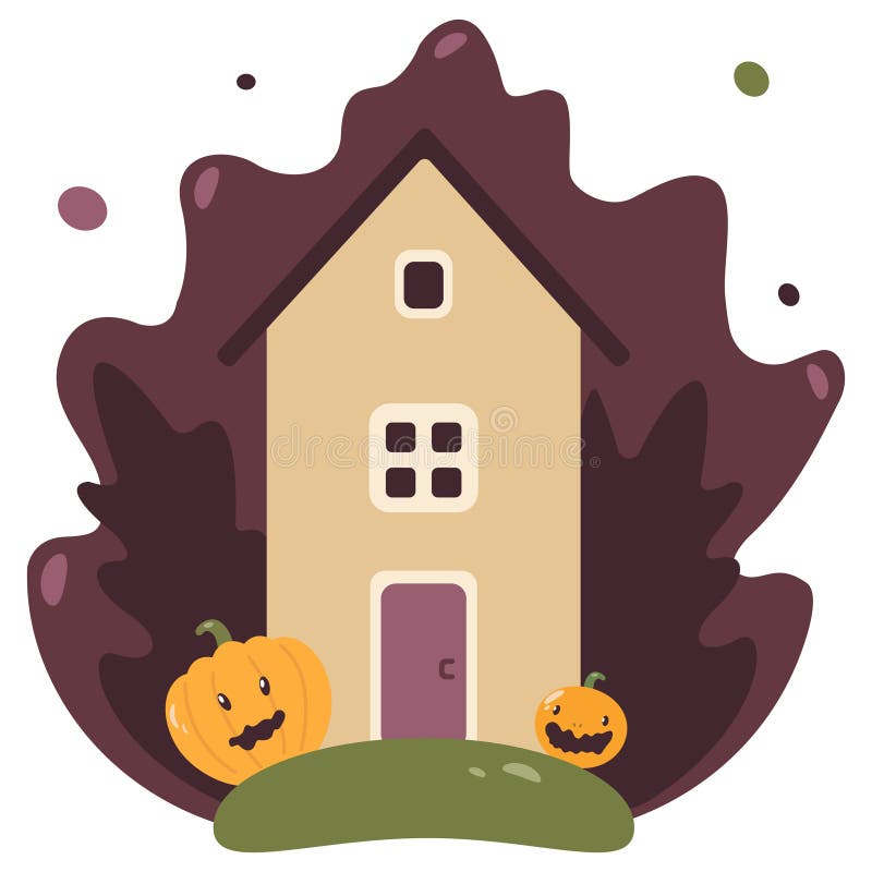 Cottage de botte d'imagination sur un pré coloré avec le lierre et les potirons illustration de vecteur Cottage de botte d'imagination sur un pré coloré avec le lierre et les potirons illustration de vecteur
