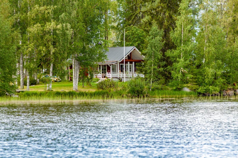 Cottage by the Lake in Rural Finland Stock Image Image of building