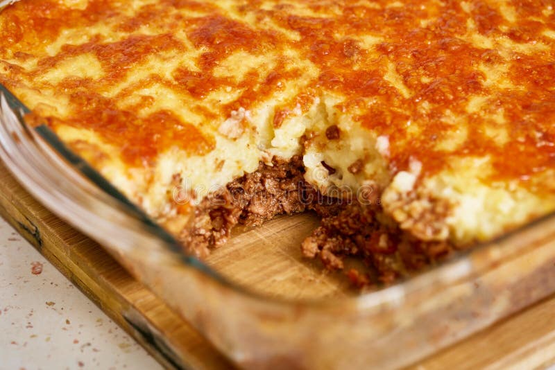 Cottage pie in a casserole stock image. Image of minced 85228493