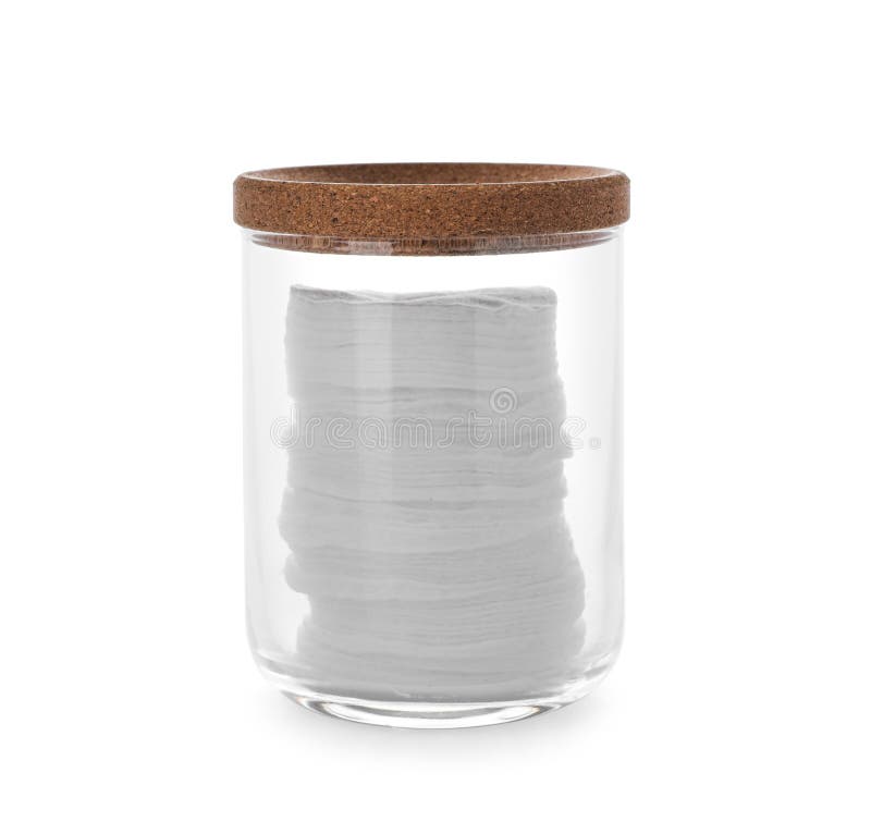 Cotton Pads in Glass Jar on White Background Stock Image Image of