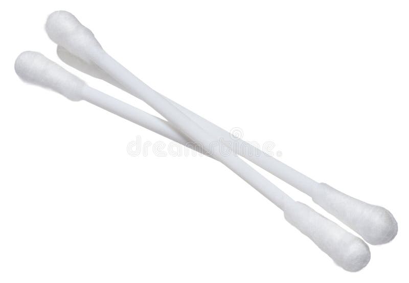 Cotton swabs for hygiene purposes on an isolated background. The swabs have a white plastic base and soft cotton tips on both ends royalty free stock image