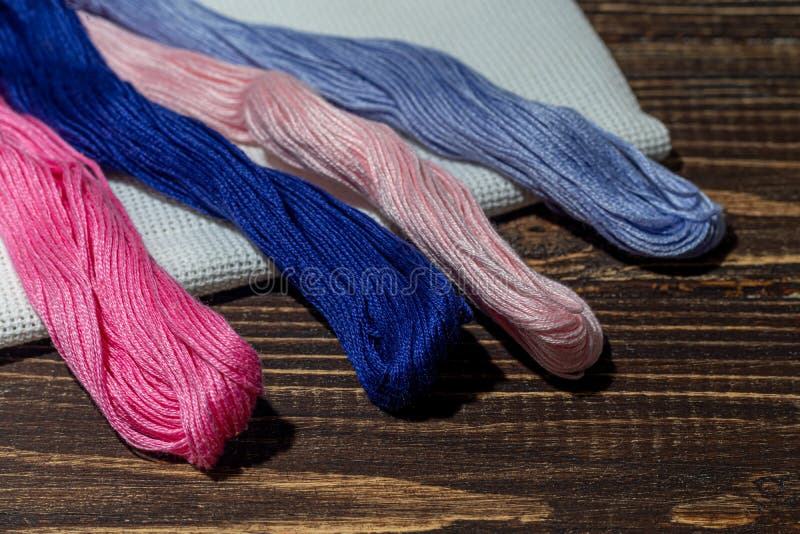 Cotton Threads for Sewing. Multicolored Palette, Handmade Process Stock