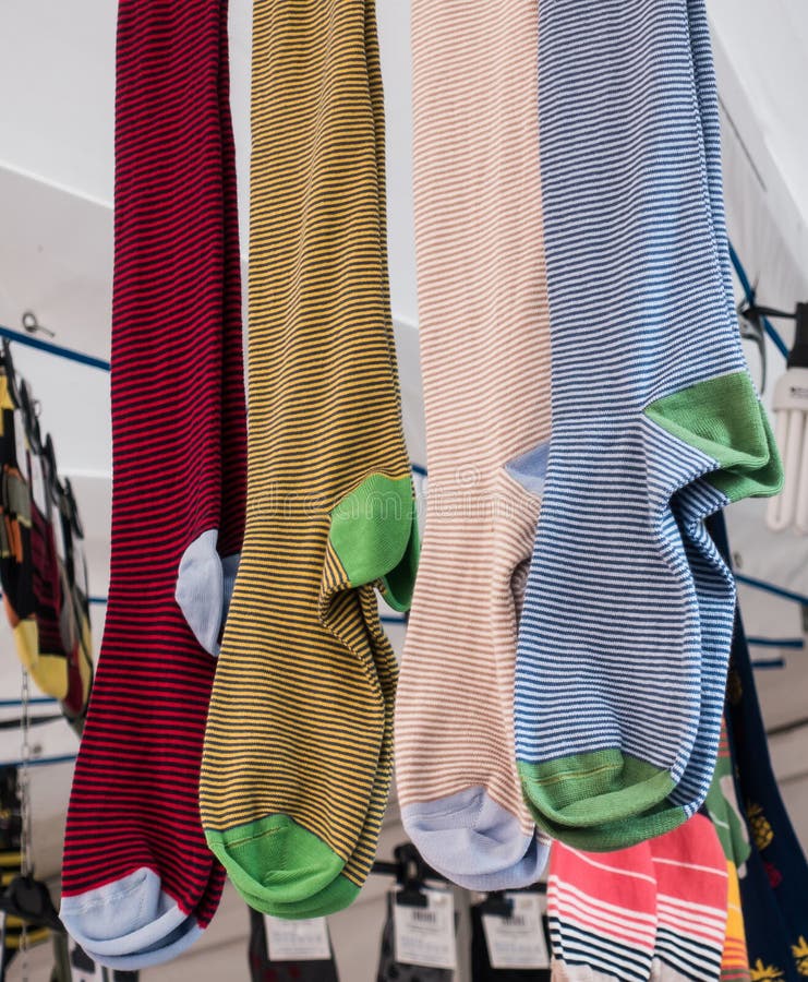 Cotton or Wool Socks Hanging on Display for Sale Stock Photo Image of