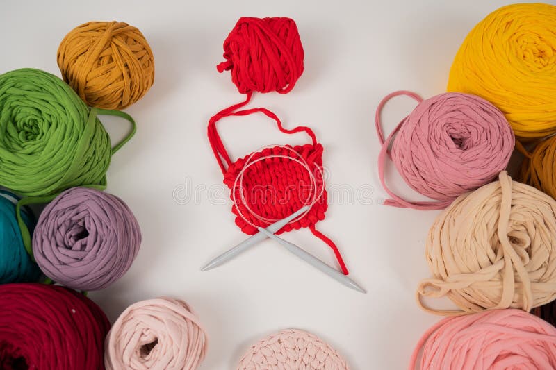 Cotton Yarn Knitting Pattern on White Table. Stock Image Image of