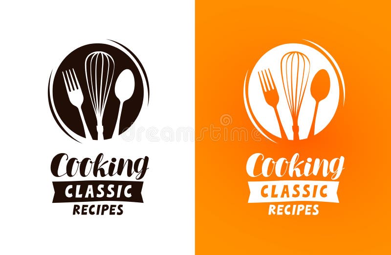 Cottura logo o dell'etichetta Alimento, concetto di cucina, illustrazione di vettore illustrazione vettoriale