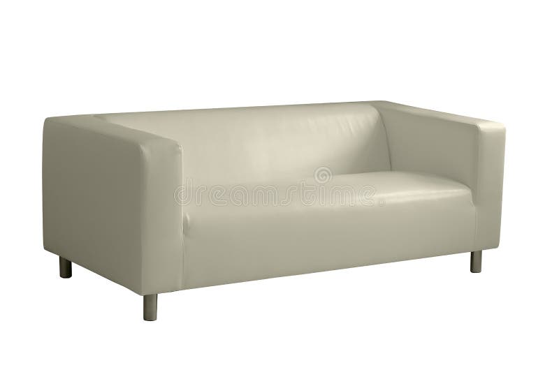 Beige leather couch. Isolated on a white background.