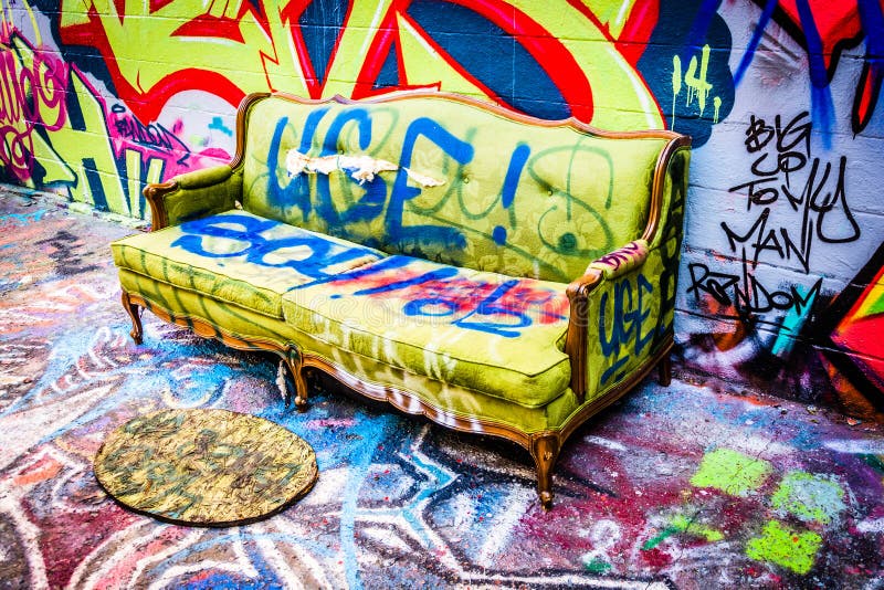 Couch in Graffiti Alley, Baltimore, Maryland. Editorial Image Image