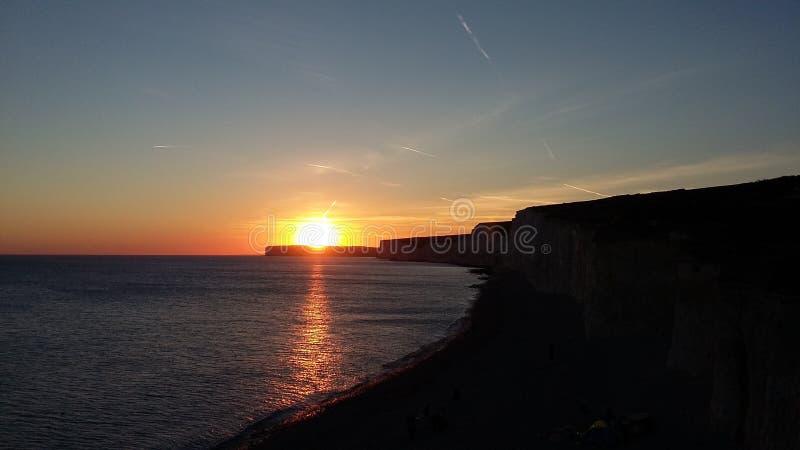 Coucher Du Soleil Au Dessus De Birling Gap Photo Stock