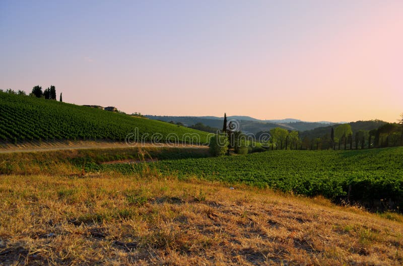 Coucher du soleil au-dessus de campagne toscane - Italie photos libres de droits Coucher du soleil au-dessus de campagne toscane - Italie photos libres de droits