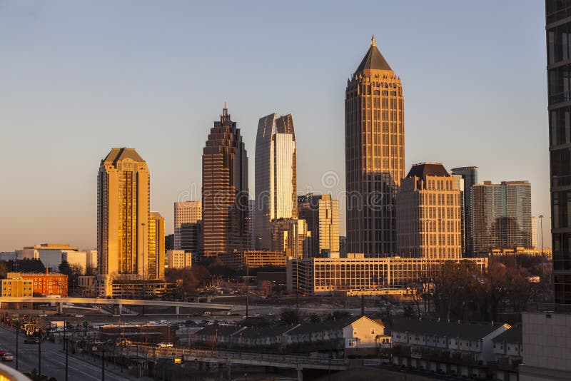 Coucher du soleil d'horizon d'Atlanta la Géorgie photographie stock Coucher du soleil d'horizon d'Atlanta la Géorgie photographie stock