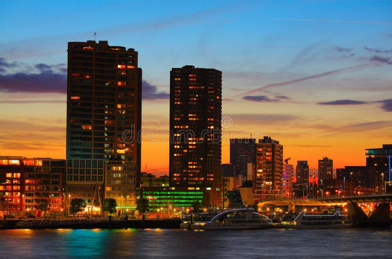 Rotterdam skyline at sunset, Holland. Rotterdam skyline at sunset, Holland