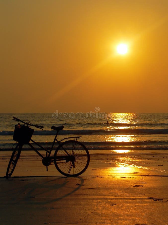 Burma (Myanmar) Bicycle Sunset at Ngapali Beach. Burma (Myanmar) Bicycle Sunset at Ngapali Beach