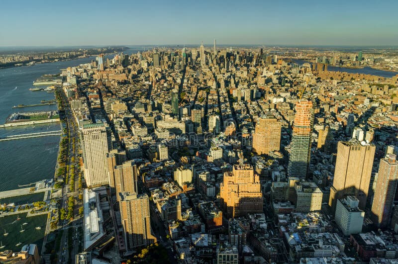 Coucher Du Soleil De Manhattan De Vue Dhorizon De New York