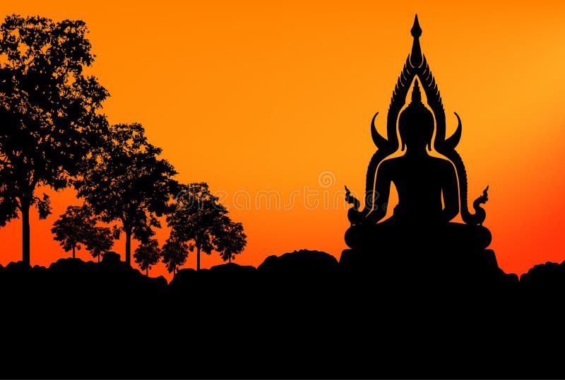 Coucher du soleil de statue de Bouddha illustration stock Coucher du soleil de statue de Bouddha illustration stock