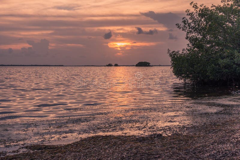 Coucher du soleil en île des clés de la Floride images libres de droits Coucher du soleil en île des clés de la Floride images libres de droits