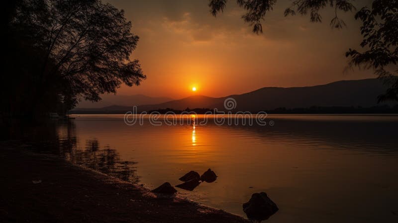 Coucher du soleil lever été paysage magnifique nature bleu ciel étonnant coloré nuages naturel fond lac soleil. illustration de vecteur