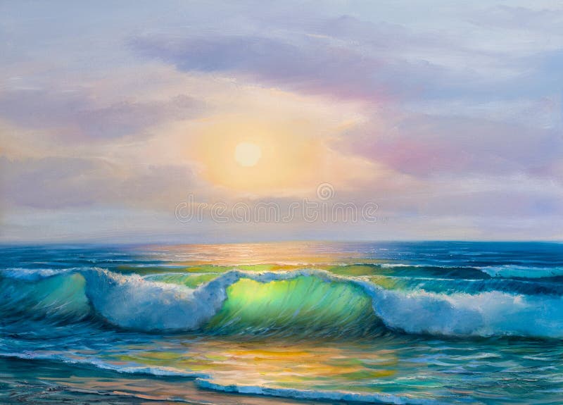 Peinture à L'huile Numérique Du Soleil Au Coucher Du Soleil. Reflet De La  Lumière Du Soleil Dans Les Vagues De La Surface De L'eau Illustration Stock  - Illustration du pétrole, retrait: 233789367