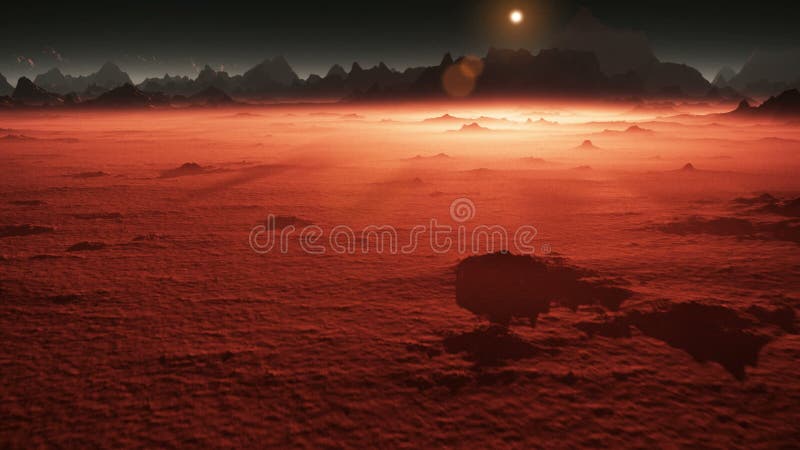 Coucher Du Soleil Sur Mars Montagnes De Mars Vue De La Vallée Après Tempête De Poussière