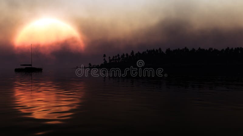 Coucher du soleil tropical de voiles illustration stock Coucher du soleil tropical de voiles illustration stock