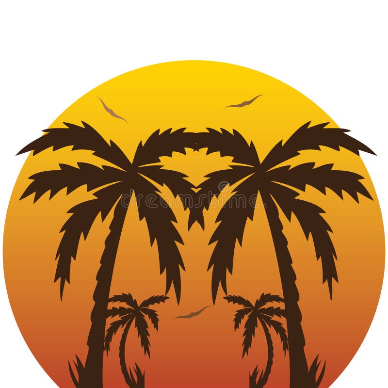 Dessin Coucher De Soleil Avec Palmier Coucher Du Soleil Tropical Et Palmiers. Illustration de Vecteur
