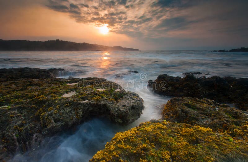 Beautiful evening scenery one of beaches around Sawarna, Banten, Indonesia. Beautiful evening scenery one of beaches around Sawarna, Banten, Indonesia