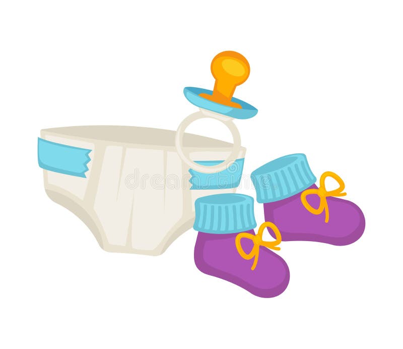 Couches-culottes de bébé, butins tricotés et petit ensemble de tétine illustration de vecteur Couches-culottes de bébé, butins tricotés et petit ensemble de tétine illustration de vecteur