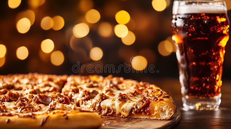 Couches de fromage fondu de goey et de viande salée créent une pizza profonde de style Chicagostyle appétissante. Repose de tranch image libre de droits