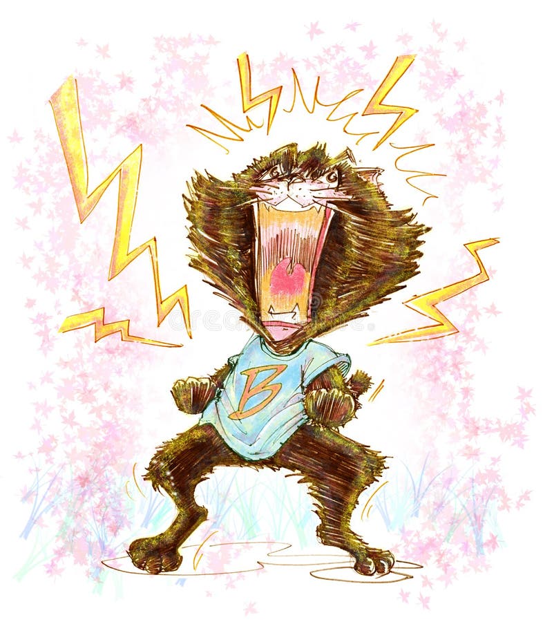 La Bande Dessinee Folle De Chat A L Action Bouche Bee A L Etincelle De Foudre Autour Illustration Stock Illustration Du Attraction Choc