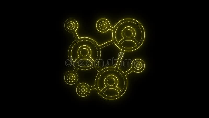 Couleur jaune néon brillant abstrait avec des icônes de personnes en cercles et des lignes représentant une connexion réseau illustration libre de droits