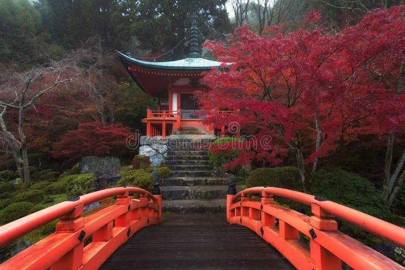 Couleurs et ciel de chute au temple de Daigoji à Kyoto, Japon image stock Couleurs et ciel de chute au temple de Daigoji à Kyoto, Japon image stock