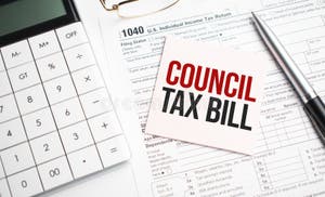 CoUNCIL TAX BILL With Pen Calculator Glass And Sticker Tax Report 