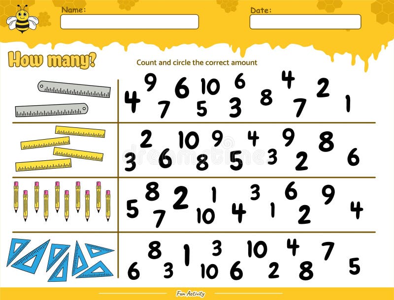 Count and circle the correct number Beehive theme stock illustration