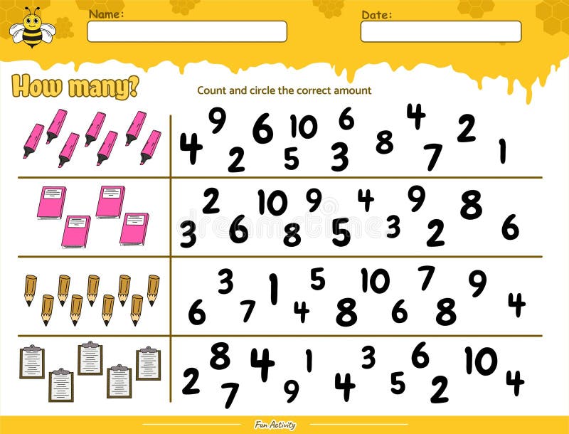 Count and circle the correct number Beehive theme vector illustration