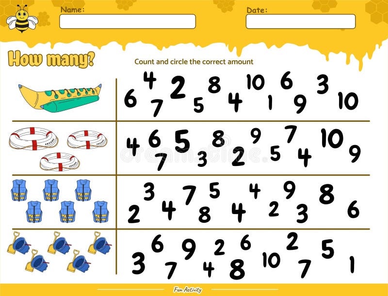 Count and circle the correct number Beehive theme vector illustration