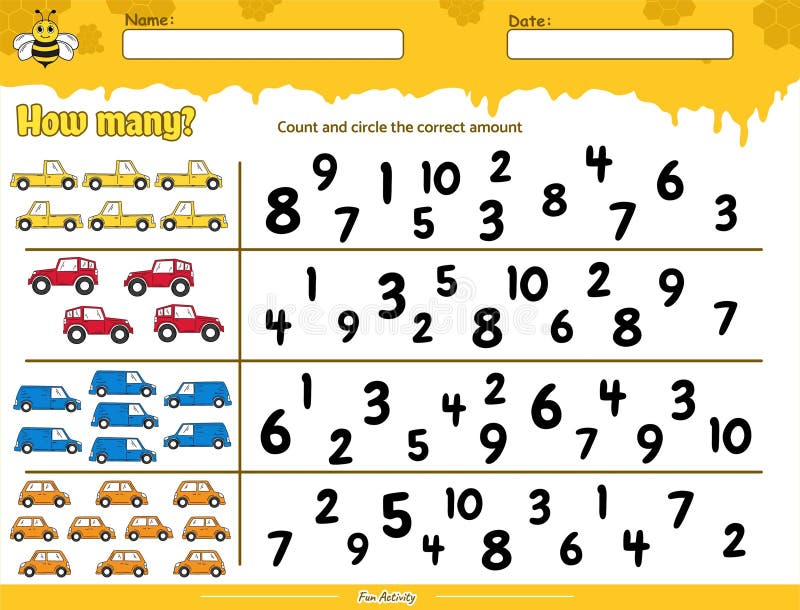 Count and circle the correct number Beehive theme vector illustration