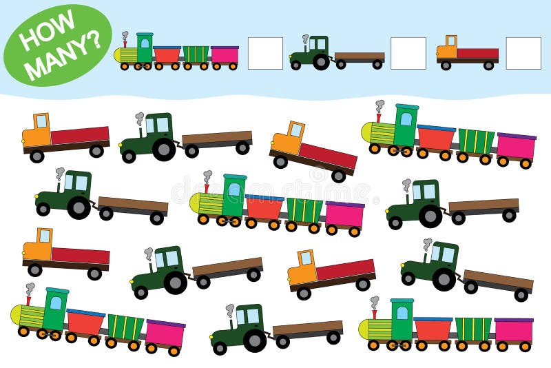Count how many objects of transport. Educational game for preschool children royalty free illustration