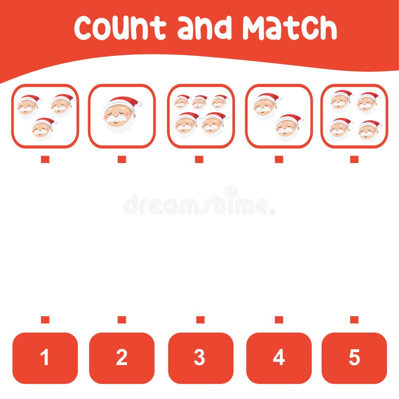 Count and match the Santa Claus with the number. Printable activity kit for children. vector illustration