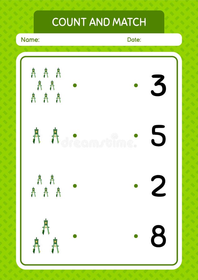 Count and Match Game with Bow Compass. Worksheet for Preschool Kids