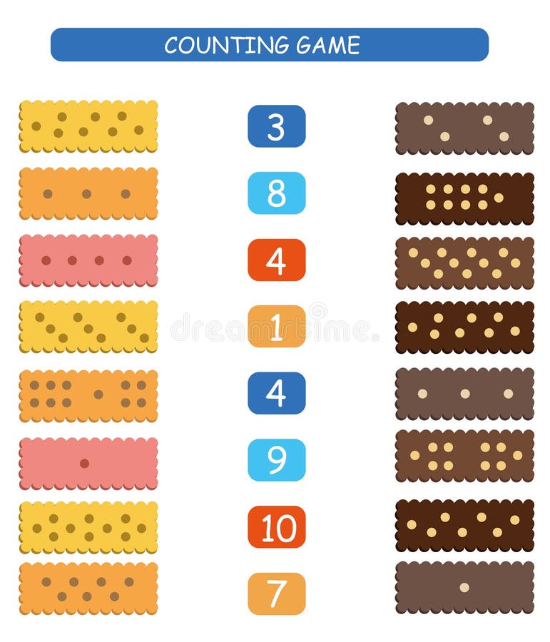 Count and match - worksheet for kids. Educational and mathematical game for kindergarten and preschool. vector illustration Count and match - worksheet for kids. Educational and mathematical game for kindergarten and preschool. vector illustration