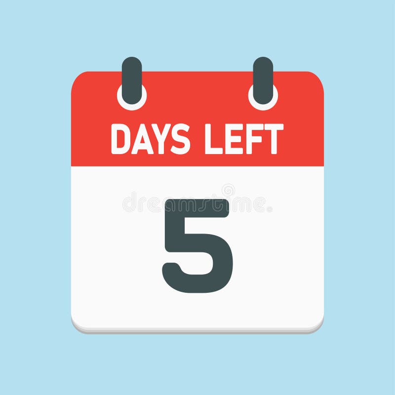Countdown daily Page Calendar Icon 5 Days Left Stock Vector