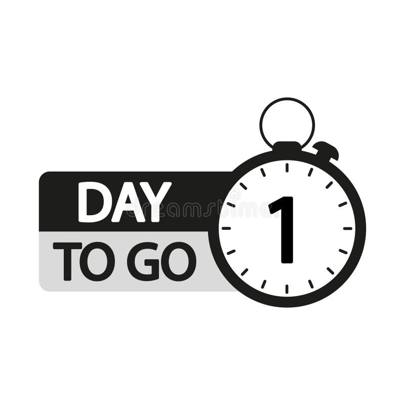 Countdown-Timer-Abbildung. Nummer eins. Ein Tag für Text. Schwarzweiß-Uhrenlabel. vektor abbildung