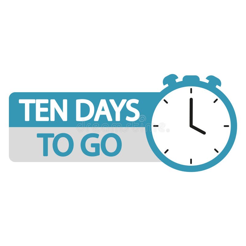 Countdown-Timer-Abbildung. Nummer zehn. Fett zehn Tage für Text. Symbol für blaue Stoppuhr. stock abbildung