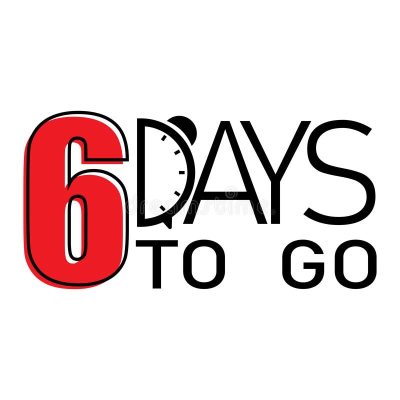 Countdown timer text. Bold red number. Six days remaining. Vector time countdown. EPS 10.