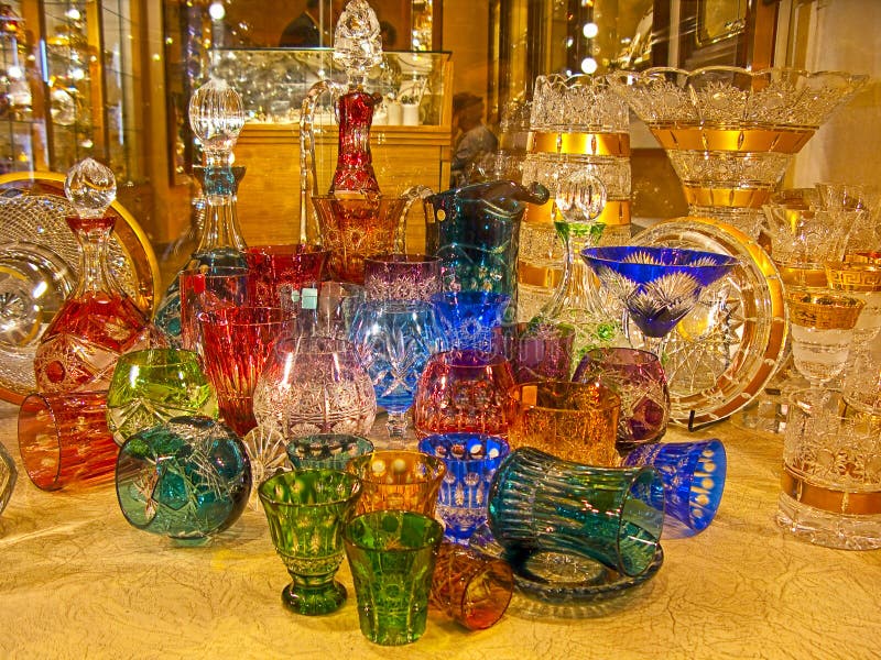 Counter with Bohemian Glass Stock Photo Image of glamour, exhibition