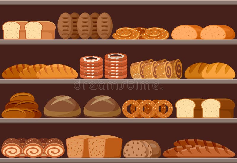 Supermarket. Bread Showcase. Stock Vector - Illustration of foodstuff